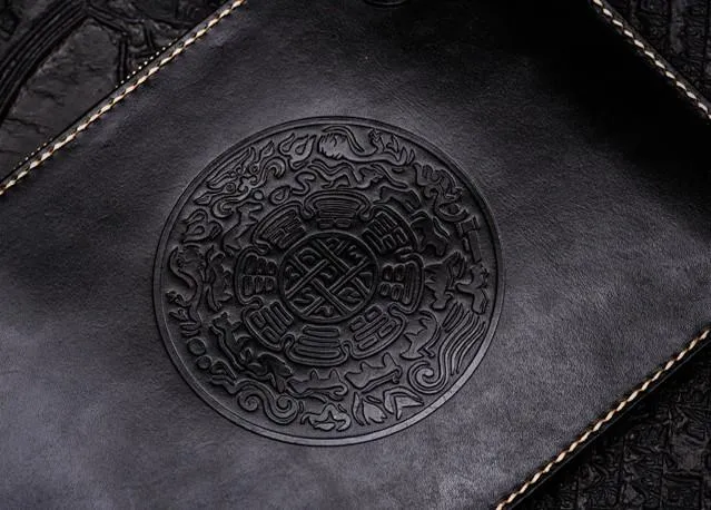 Handmade Leather Carp Tooled Wristlet Bag Mens Cool Leather Wallet Long Clutch for Men