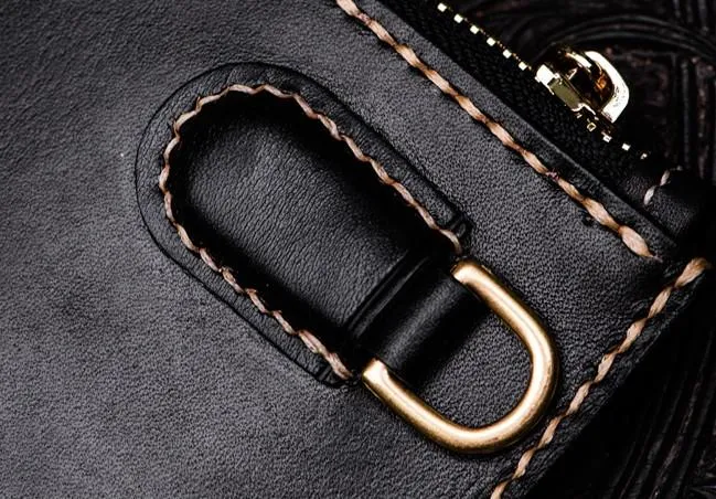 Handmade Leather Carp Tooled Wristlet Bags Mens Cool Leather Wallet Long Clutch for Men