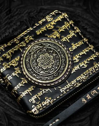 Handmade Leather Chain Wallet on sale Tooled Tibetan Biker Wallet on sale Mens Cool billfold Trucker Wallet on sale with Chain