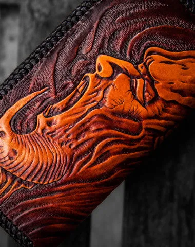 Handmade leather clutch zip long wallet black buddha leather men Tooled Cyber Monday wallet sale