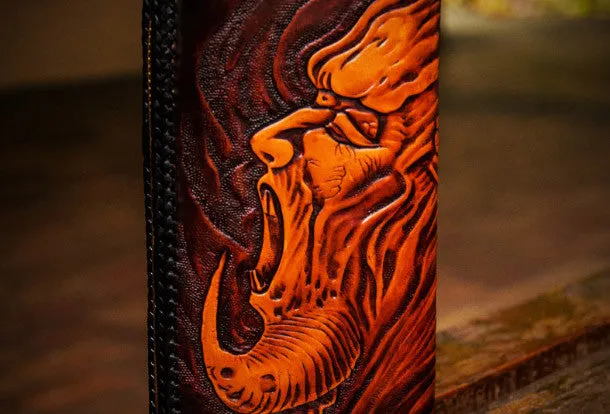 Handmade leather clutch zip long wallet black buddha leather men Tooled