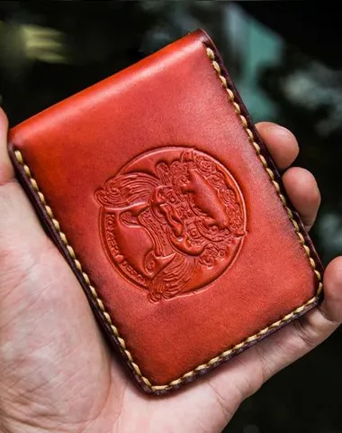 Handmade Leather License Wallet on sale Tooled Mens billfold Wallet on sale Cool Leather Wallet on sale Slim Wallet on sale for Men