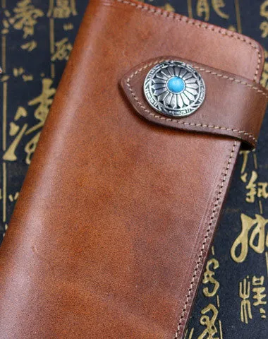 Handmade leather Long biker trucker wallet leather chain men vintage caramel wallet Cyber Monday wallet sale