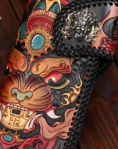 Handmade leather Long Chinese Monster biker trucker chain wallet leather men Carved Tooled wallet Cyber Monday wallet sale