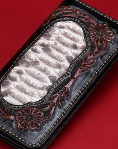 Handmade leather Long raw python skin wallet leather men clutch Tooled wallet Cyber Monday wallet sale