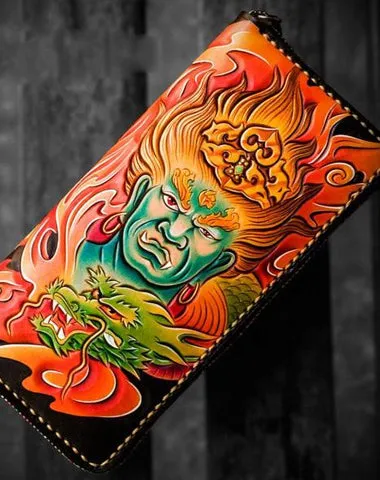 Handmade Leather Men Tooled Acalanatha Cool Leather Wallet Long Phone Clutch Wallets for Men Cyber Monday wallet sale