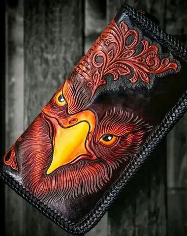 Handmade Leather Men Tooled Eagle Cool Leather Wallets Long Clutch Wallets for Men Cyber Monday wallet sale