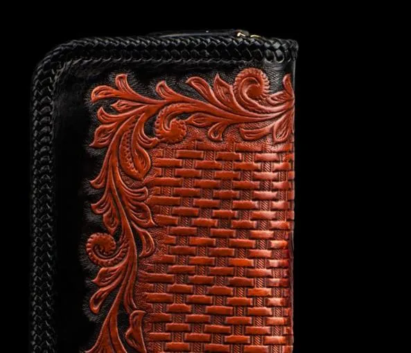 Handmade Leather Men Tooled Eagle Cool Leather Wallets Long Clutch Wallets for Men