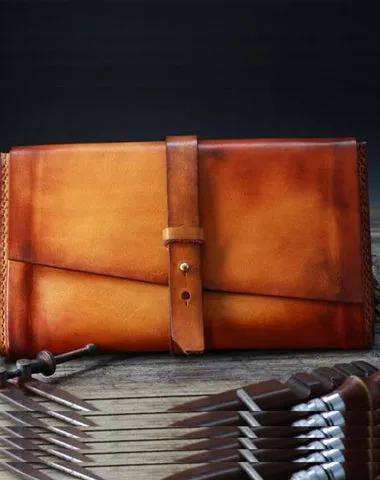 Handmade Leather Mens Brown Bifold Long Wallet Vintage Cool Clutch Wallet for Men Cyber Monday wallet sale