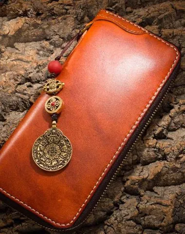 Handmade Leather Mens Chain Biker Wallet Cool Leather Wallet Long Phone Wallets for Men Cyber Monday wallet sale