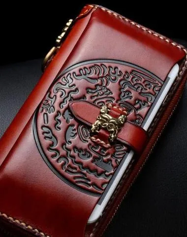 Handmade Leather Mens Chain Biker Wallet Cool Leather Wallet Long Phone Wallets for Men Cyber Monday wallet sale