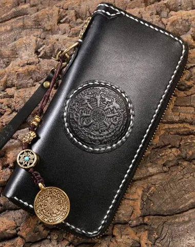 Handmade Leather Mens Chain Biker Wallet Cool Leather Wallet Long Phone Wallets for Men Cyber Monday wallet sale