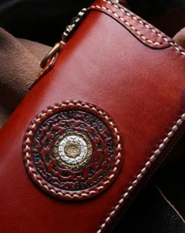 Handmade Leather Mens Chain Biker Wallet Cool Leather Wallet Long Phone Wallets for Men Cyber Monday wallet sale