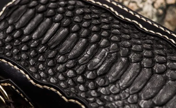 Handmade Leather Mens Chain Biker Wallet Leather Clutch Wallet Cool Long Wallets for Men