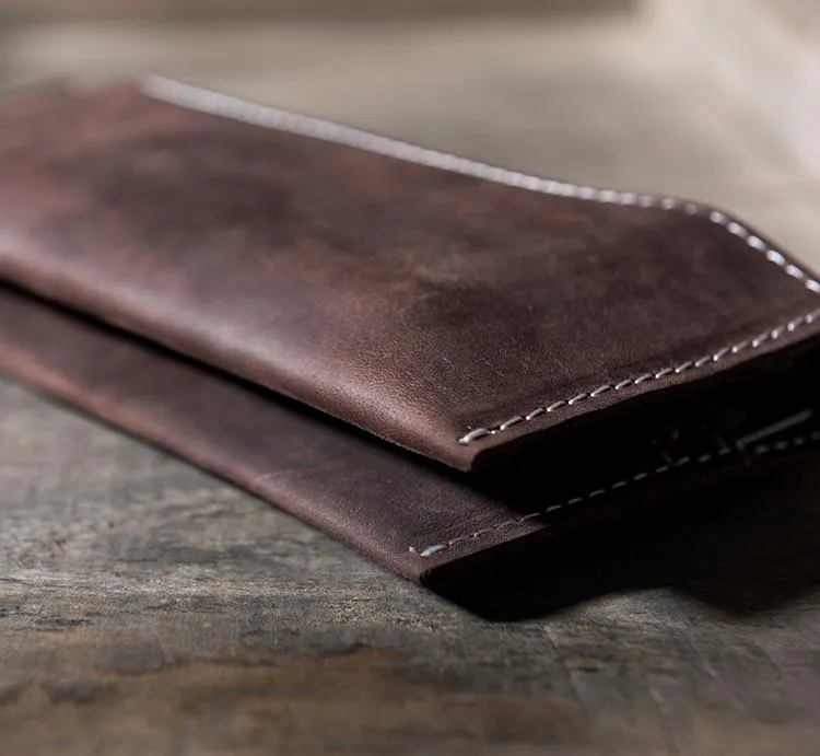 Handmade Leather Mens Clutch Wallet Cool Leather Wallet Long Phone Wallets for Men