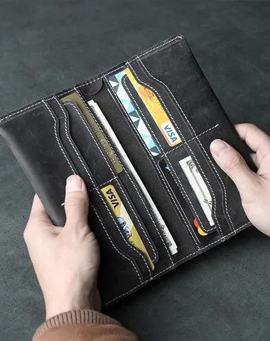 Handmade Leather Mens Clutch Wallet Cool Leather Wallet Long Phone Wallets for Men Cyber Monday wallet sale