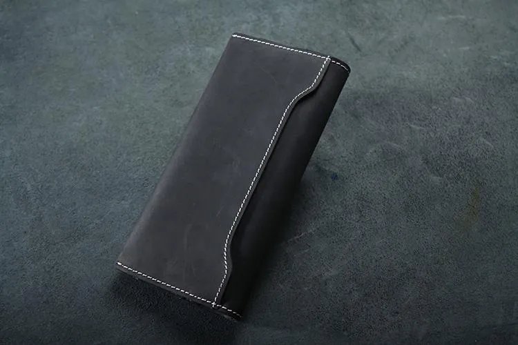 Handmade Leather Mens Clutch Wallet Cool Leather Wallet Long Phone Wallets for Men