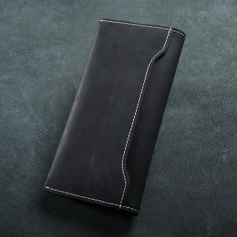 Handmade Leather Mens Clutch Wallet Cool Leather Wallet Long Phone Wallets for Men