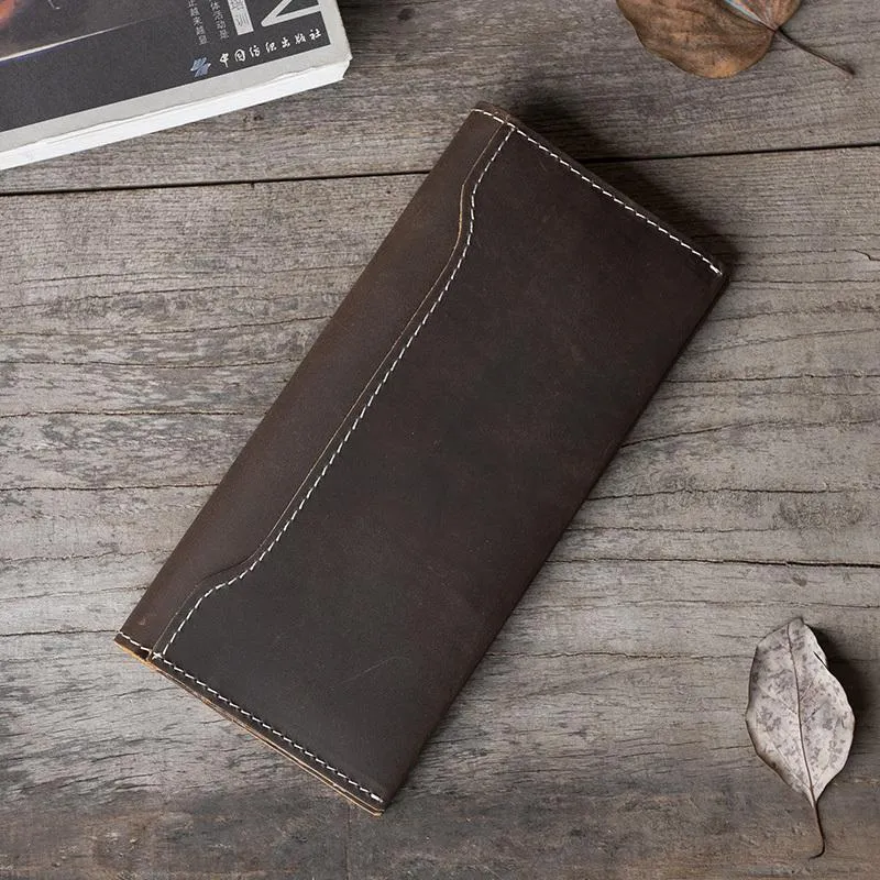 Handmade Leather Mens Clutch Wallet Cool Leather Wallet Long Phone Wallets for Men