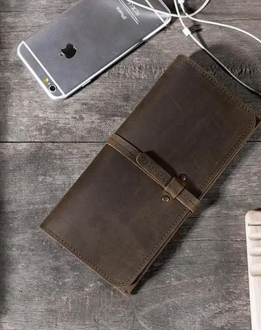 Handmade Leather Mens Clutch Wallet Cool Leather Wallet Long Phone Wallets for Men Cyber Monday wallet sale