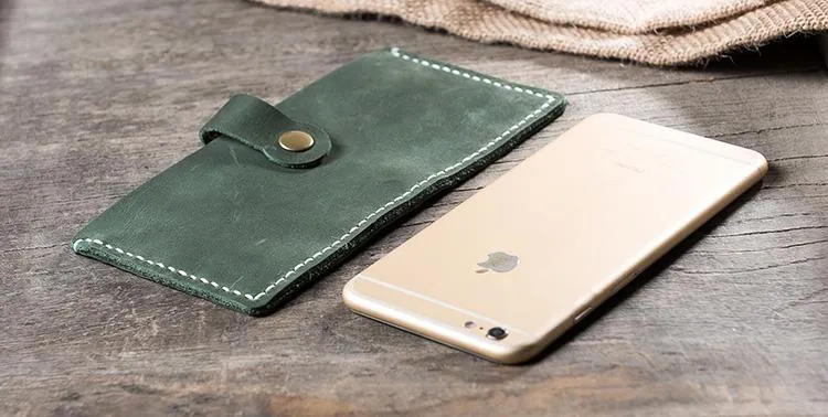 Handmade Leather Mens Clutch Wallet Cool Slim Leather Wallet Long Phone Wallets for Men