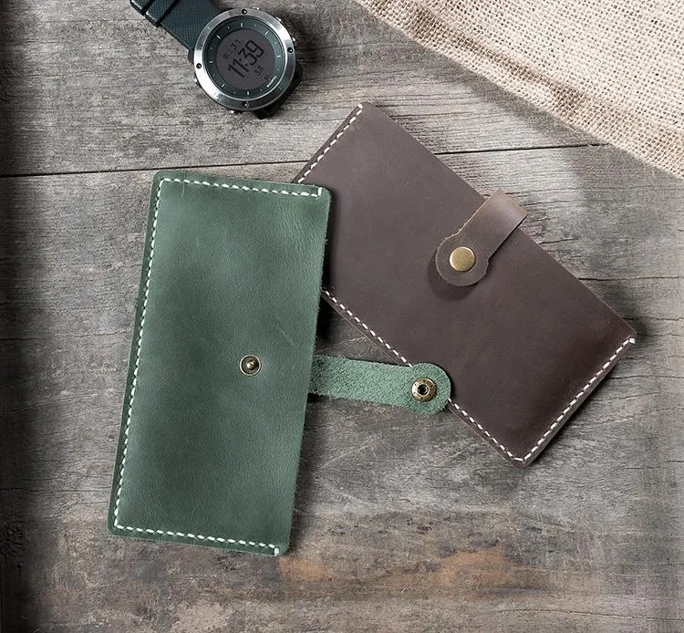 Handmade Leather Mens Clutch Wallet Cool Slim Leather Wallet Long Phone Wallets for Men