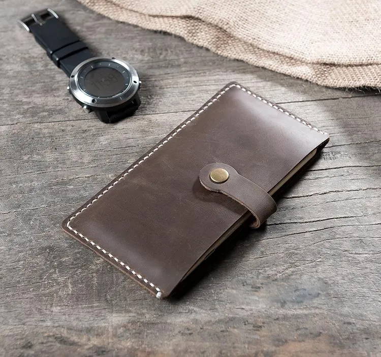 Handmade Leather Mens Clutch Wallet Cool Slim Leather Wallet Long Phone Wallets for Men