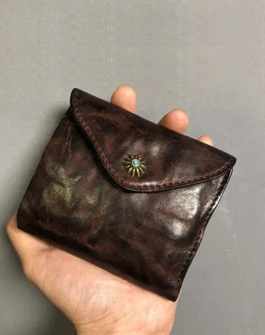Handmade Leather Mens Cool billfold Leather Wallet on sale Men Small Wallets on sale Trifold for Men