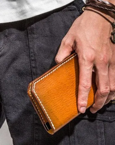 Handmade Leather Mens Cool Long Leather Wallet Bifold Clutch Wallet for Men Cyber Monday wallet sale