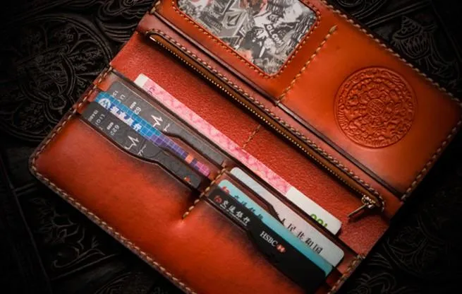 Handmade Leather Mens Cool Long Leather Wallet Long Wallets for Men