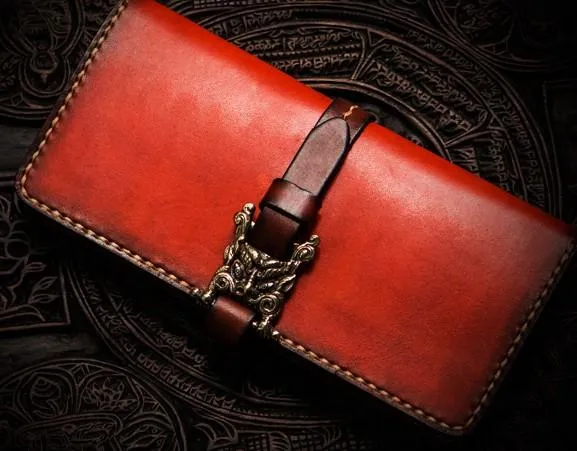 Handmade Leather Mens Cool Long Leather Wallet Long Wallets for Men