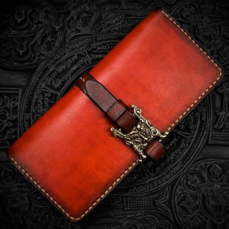 Handmade Leather Mens Cool Long Leather Wallet Long Wallets for Men
