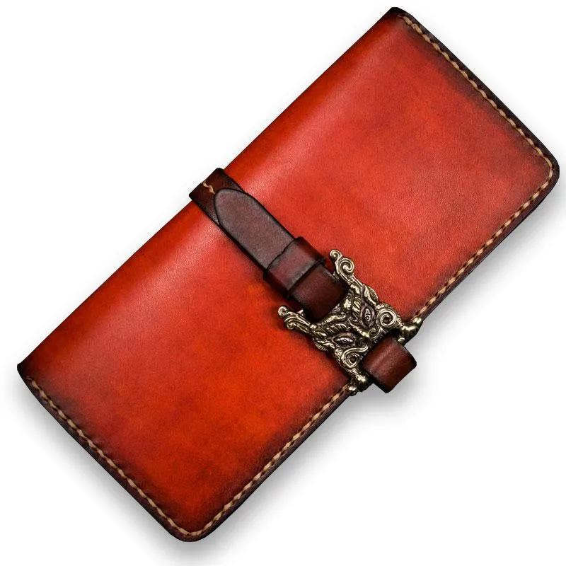 Handmade Leather Mens Cool Long Leather Wallet Long Wallets for Men