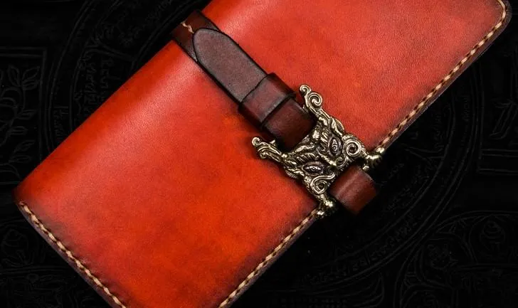 Handmade Leather Mens Cool Long Leather Wallet Long Wallets for Men