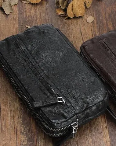 Handmade Leather Mens Cool Long Leather Wallet Zipper Clutch Wristlet Wallet for Men Cyber Monday wallet sale