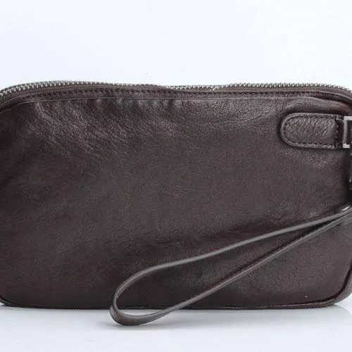 Handmade Leather Mens Cool Long Leather Wallet Zipper Clutch Wristlet Wallet for Men