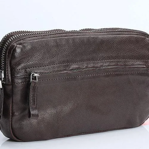Handmade Leather Mens Cool Long Leather Wallet Zipper Clutch Wristlet Wallet for Men