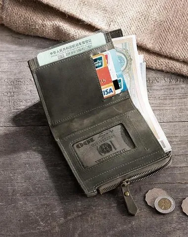 Handmade Leather Mens Cool Slim Leather Wallet on sale Men Small billfold Wallets on sale Bifold for Men