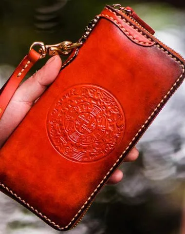 Handmade Leather Mens Cool Tibetan Chain Biker Wallets Leather Clutch Wallet Long Wallets for Men Cyber Monday wallet sale