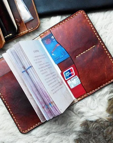 Handmade Leather Mens Small Passport Wallets on sale billfold Travel Wallets on sale for Men