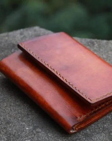 Handmade Leather Mens Small Trifold Wallet on sale Vintage Cool billfold Wallet on sale for Men