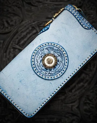 Handmade Leather Mens Tibetan Chain Biker Wallet Cool Leather Wallet Long Clutch Wallets for Men Cyber Monday wallet sale
