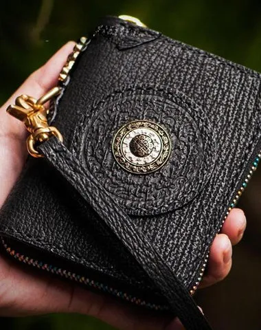 Handmade Leather Small Tooled Mens Cool billfold Wallet on sale Chain Wallets on sale Biker Wallet on sale for Men
