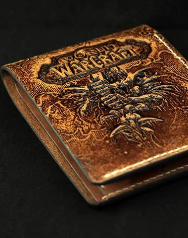 Handmade leather Small Wallet on sale custom WOW lich king Arthas carved leather billfold Wallets on sale for men