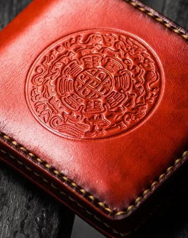 Handmade Leather Tibetan Mens Small Wallet on sale Cool Leather Wallet on sale billfold Wallet on sale for Men