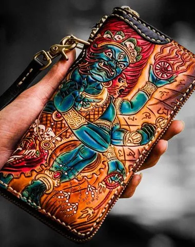 Handmade Leather Ucchusma Mens Chain Biker Wallet Cool Leather Long Wallet With Chain Wallets for Men Cyber Monday wallet sale