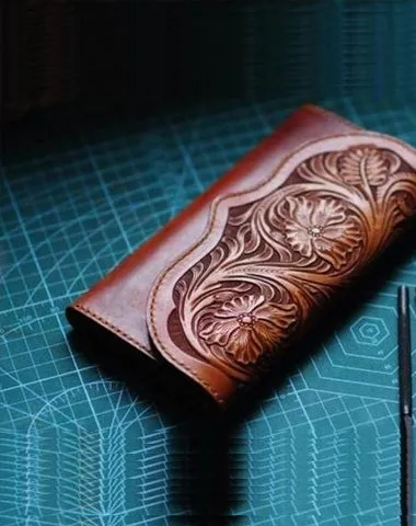 Handmade Leather Vintage Tooled Mens Long Wallet Cool Long Wallet for Men Cyber Monday wallet sale