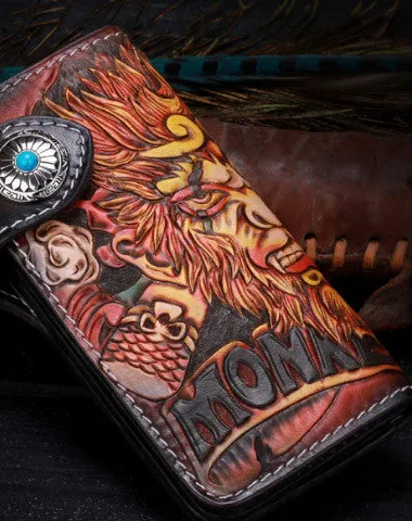 Handmade Long leather biker trucker Monkey King wallet leather chain men Brown Tooled wallet Cyber Monday wallet sale