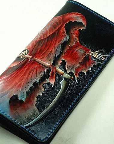 Handmade Long leather wallet men death angle tooled carved long wallet for him Cyber Monday wallet sale