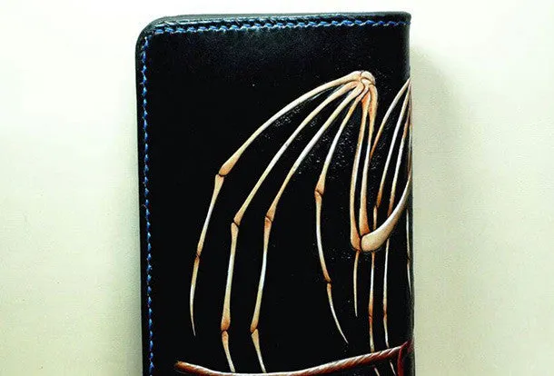 Handmade Long leather wallet men death angle tooled carved long wallet for him